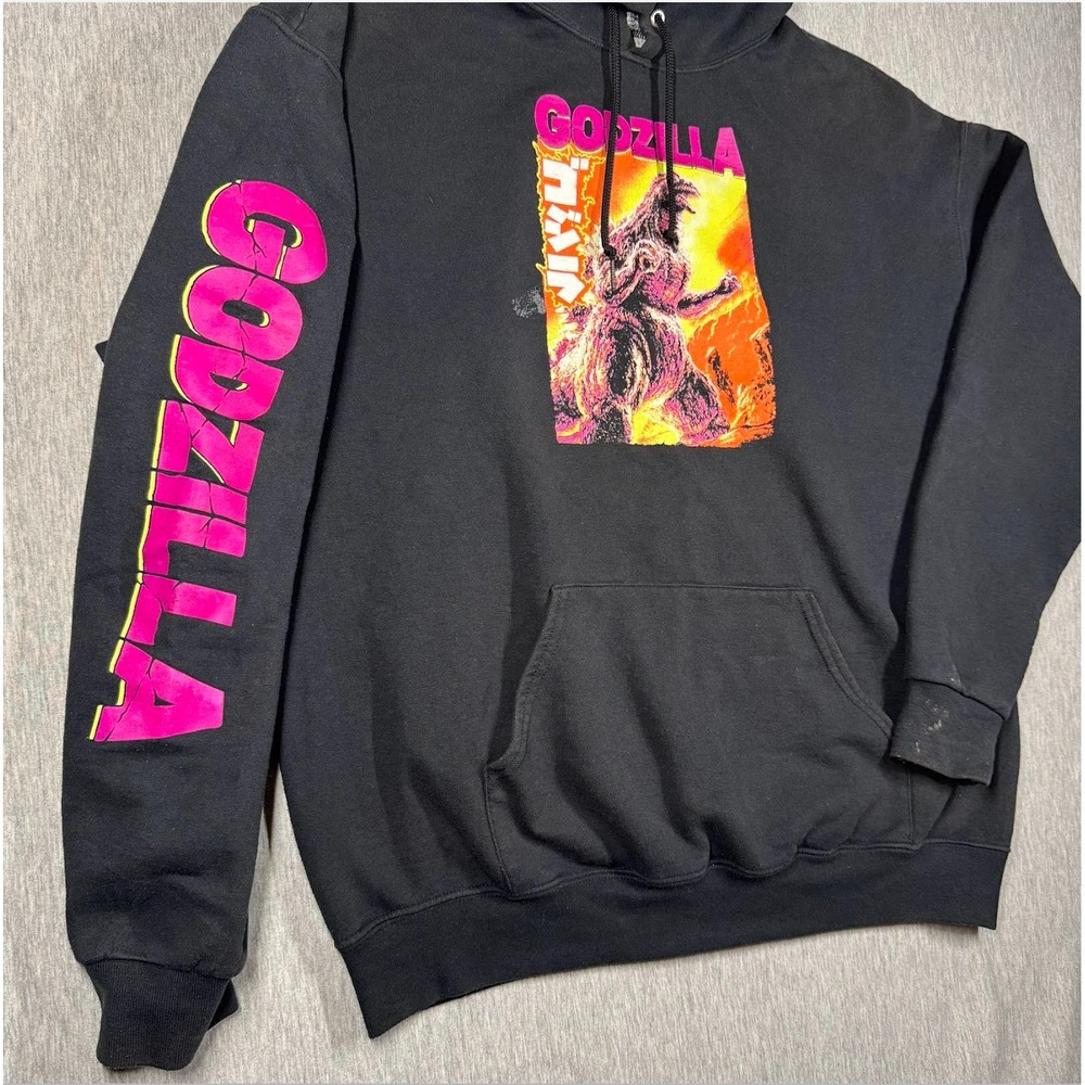 Godzilla Hoodie XL Black Neon Graphic Sleeve Print Official Toho Licensed - Picture 3 of 8
